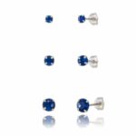 Trio brinco prata 925 3/4/5 zircônia azul royal