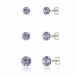 Trio brinco prata 925 3/4/5 zircônia lilás