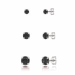 Trio brinco prata 925 3/4/5 zircônia preta