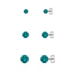 Trio brinco prata 925 3/4/5 zircônia turmalina