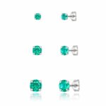Trio brinco prata 925 3/4/5 zircônia turmalina