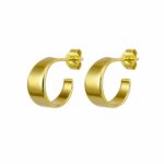 Brinco meia argola grossa lisa tarraxa banhado a ouro 18k