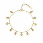 Tornozeleira pingentes mar banhado a ouro 18k