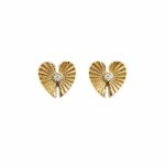 Brinco metades coração zircônia cristal banhado a ouro 18k