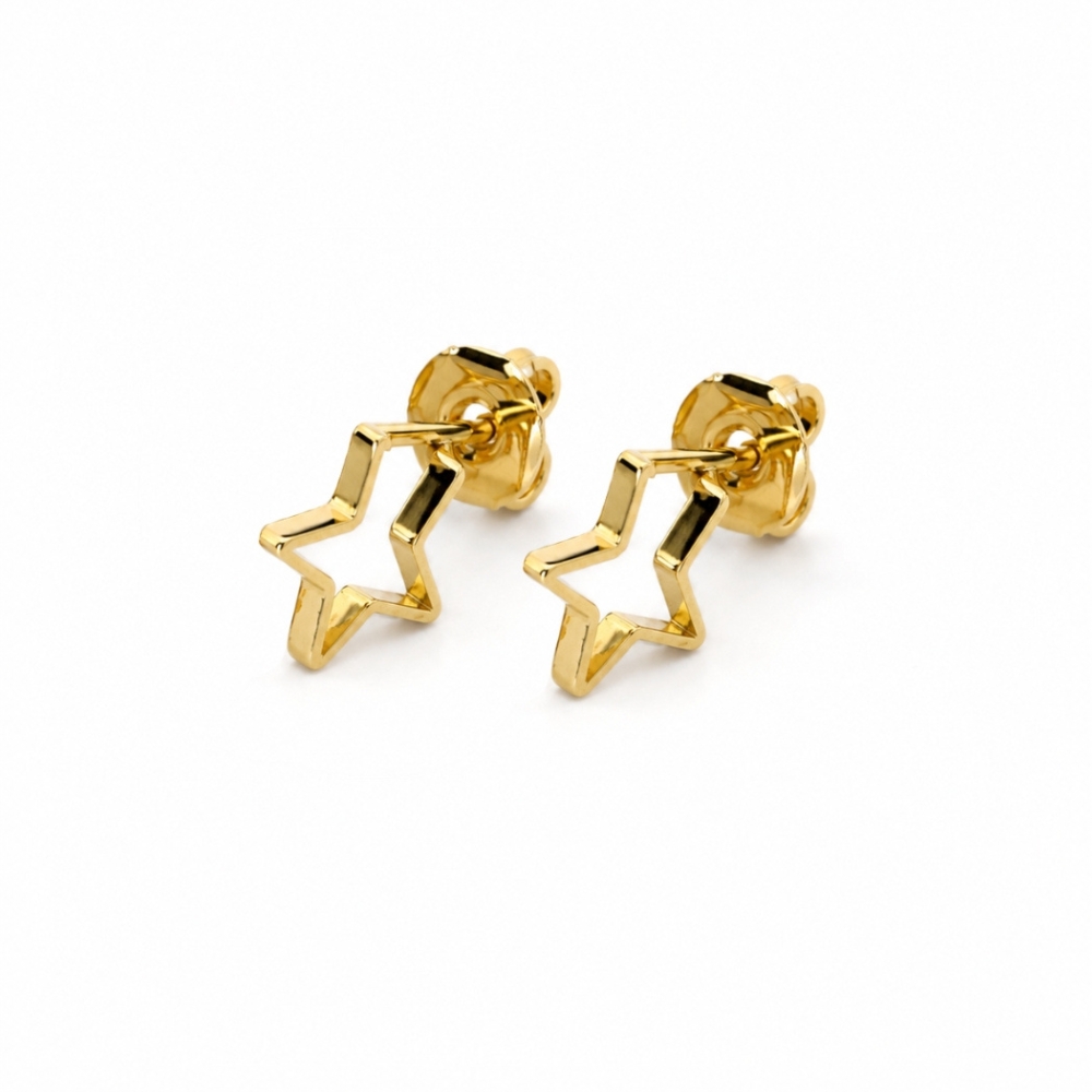 Brinco argola estrela pequena tarraxa banhado a ouro 18k