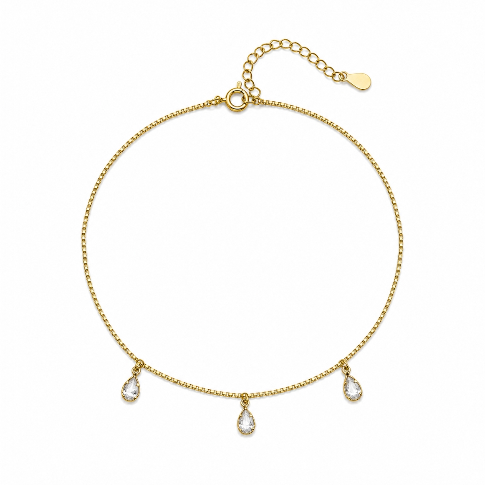 o176-tornozeleira-pingente-gota-cristal-banhado-ouro18k (1) Tornozeleira gota cristal banhado a ouro 18k - Imagem 1