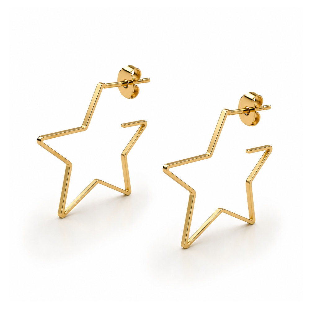 Brinco argola estrela grande tarraxa banhado a ouro 18k