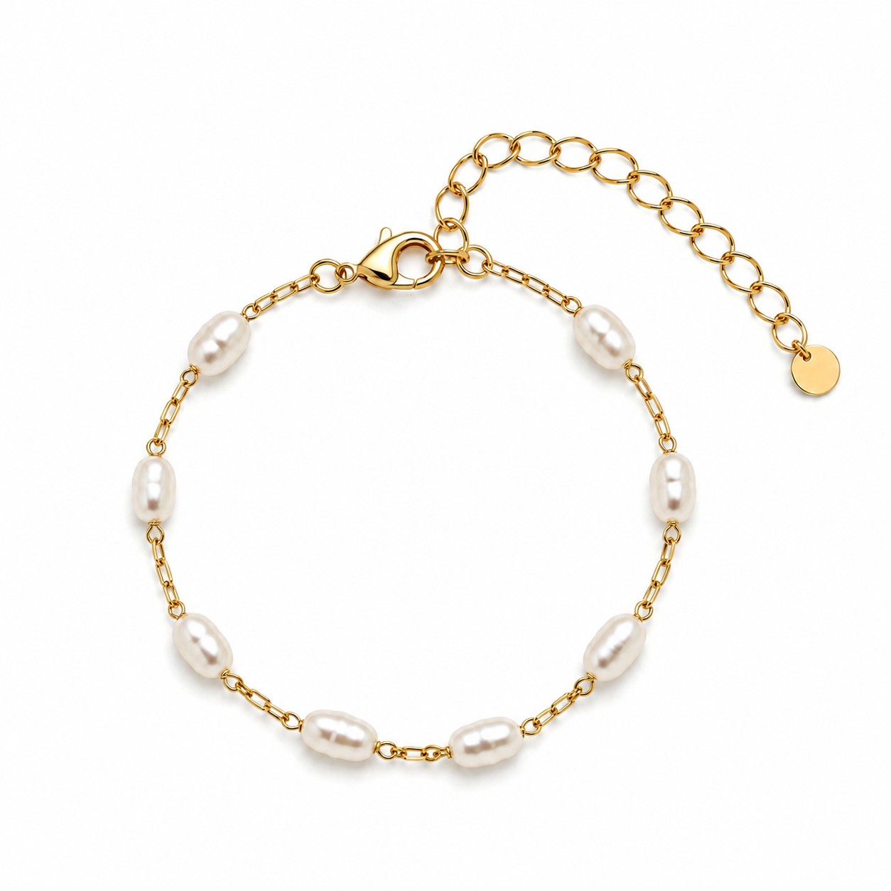o38-Pulseira-pérolas-amendoim-banhado-ouro-18k Pulseira pérolas amendoim banhado a ouro 18k - Imagem 1
