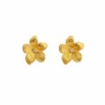 Brinco flor listrada miolo com ponto de luz banhado a ouro 18k