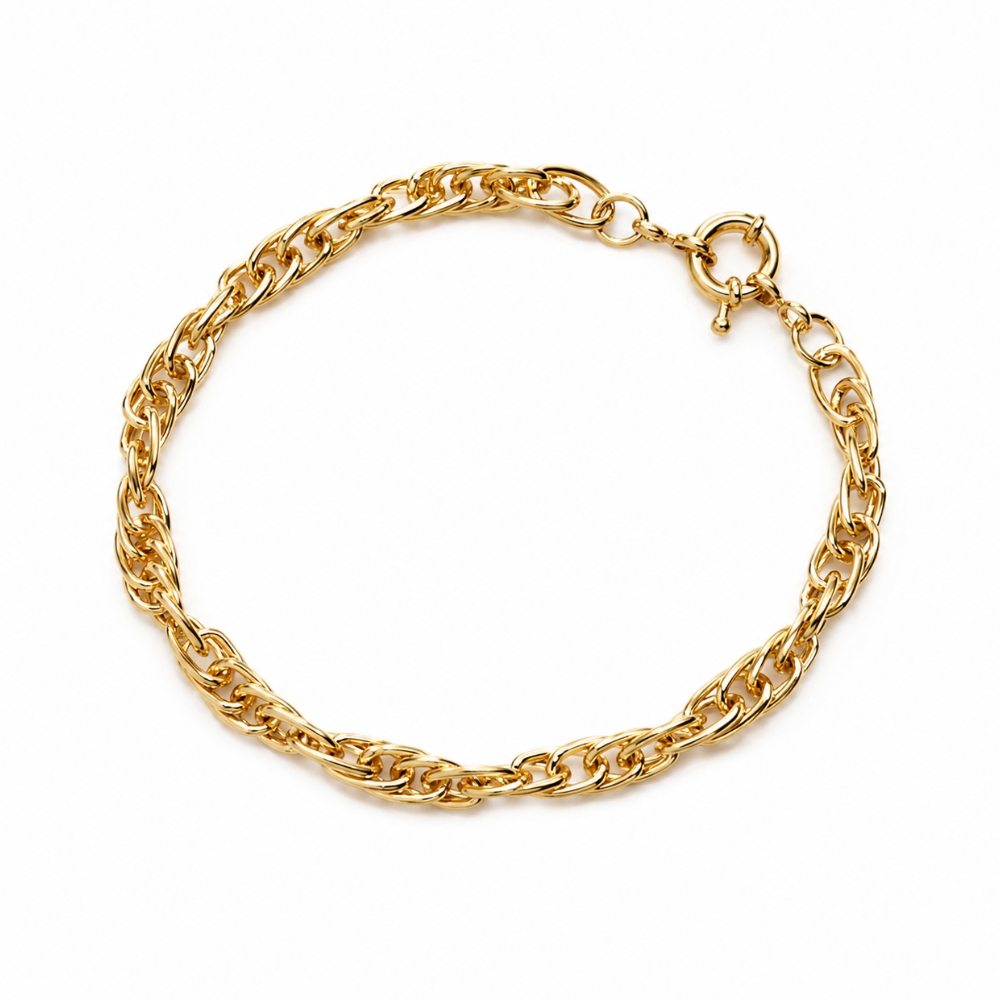 Pulseira elos ovais duplos entrelaçados grossa banhado a ouro 18k