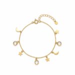 Pulseira lua estrela e zircônia cristal banhado a ouro 18k