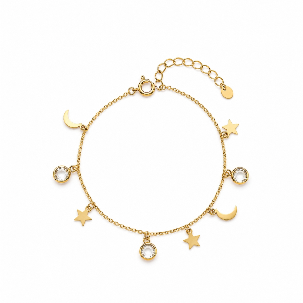 o92-pulseira-mini-elos-redondos-lua-estrela-zirconia-cristal-banhado-ouro-18k (2) Pulseira lua estrela e zircônia cristal banhado a ouro 18k - Imagem 1