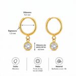 Brinco argola pingente ponto de luz 6 mm cristal banhado a ouro 18k - Imagem 2