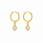 Brinco argola pingente ponto de luz 6 mm cristal banhado a ouro 18k