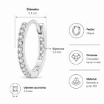 Brinco argola fina cristal cravejada interna 1,5 cm banhado a prata 925 - Imagem 2